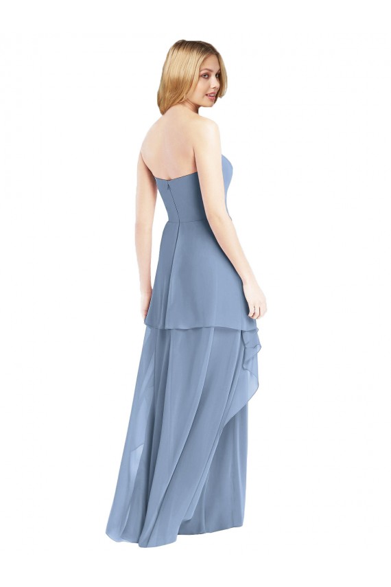 Vendeurs de Bleu poussiéreux Trapèze Sans bretelle Mousseline Longue Robes demoiselle d'honneur