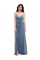 Vendeurs de Bleu poussiéreux Trapèze Velours Stretch Longue Robes demoiselle d'honneur / Robes de bal