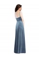 Vendeurs de Bleu poussiéreux Trapèze Velours Stretch Longue Robes demoiselle d'honneur / Robes de bal