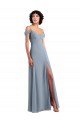 Vendeurs de Bleu poussiéreux Trapèze Épaule Dénudée Bretelles spaghetti Mousseline Longue Robes demoiselle d'honneur