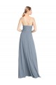 Vendeurs de Bleu poussiéreux Trapèze Épaule Dénudée Bretelles spaghetti Mousseline Longue Robes demoiselle d'honneur