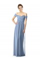 Vendeurs de Bleu poussiéreux Trapèze Épaule Dénudée Mousseline Longue Robes demoiselle d'honneur