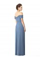 Vendeurs de Bleu poussiéreux Trapèze Épaule Dénudée Mousseline Longue Robes demoiselle d'honneur