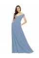 Vendeurs de Bleu poussiéreux Trapèze Épaule Dénudée Mousseline Longue Robes demoiselle d'honneur
