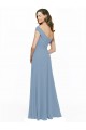 Vendeurs de Bleu poussiéreux Trapèze Épaule Dénudée Mousseline Longue Robes demoiselle d'honneur