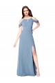 Vendeurs de Bleu poussiéreux Trapèze Épaule Dénudée Mousseline Longue Robes demoiselle d'honneur