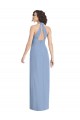Vendeurs de Bleu poussiéreux Trompette Licou Col V Mousseline Longue Formelles Robes demoiselle d'honneur / Robes de soirée