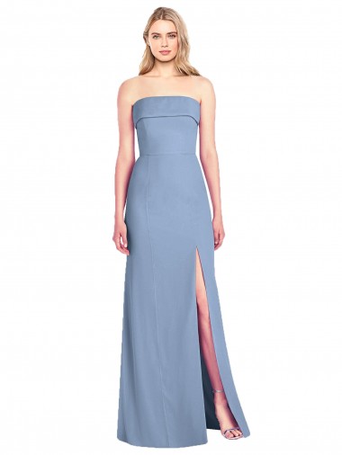 Vendeurs de Bleu poussiéreux Trompette Sans bretelle Mousseline Longue Robes demoiselle d'honneur