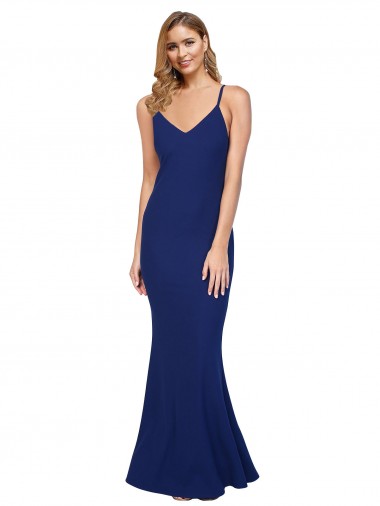 Vendeurs de Bleu roi Fourreau Col V Crêpe Stretch Longue Formelles Robes demoiselle d'honneur / Robes de soirée / Robes de bal