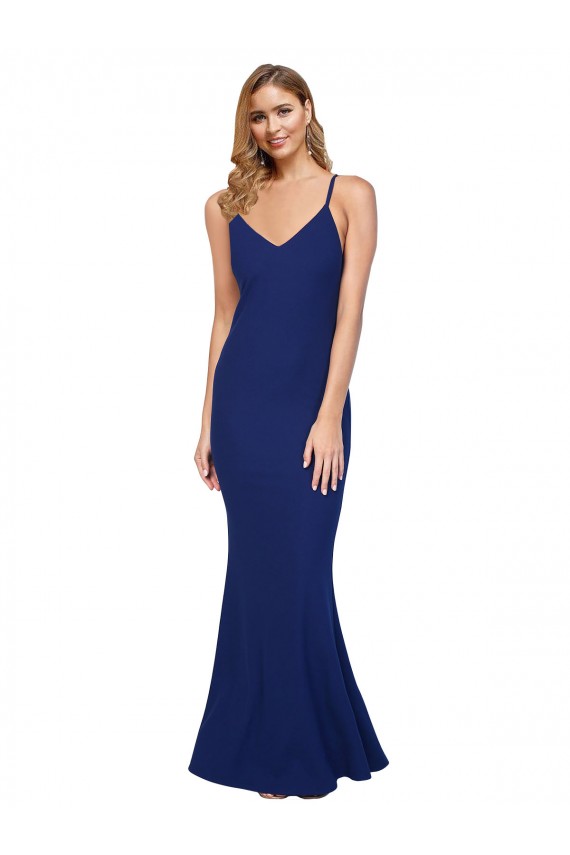 Vendeurs de Bleu roi Fourreau Col V Crêpe Stretch Longue Formelles Robes demoiselle d'honneur / Robes de soirée / Robes de bal