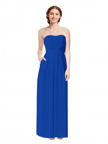Vendeurs de Bleu roi Fourreau Mousseline Longue Robes demoiselle d'honneur