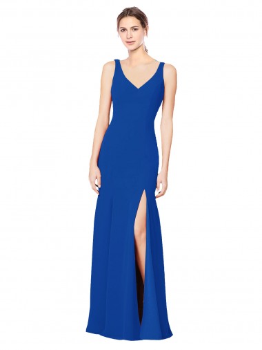 Vendeurs de Bleu roi Fourreau Mousseline Longue Robes demoiselle d'honneur