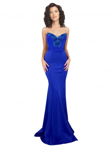Vendeurs de Bleu roi Sirène Col Haut Crêpe Stretch Longue Formelles Robes demoiselle d'honneur / Robes de soirée / Robes de bal