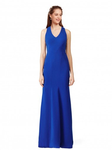 Vendeurs de Bleu roi Sirène Col V Crêpe Stretch Longue Formelles Robes demoiselle d'honneur / Robes de soirée / Robes de bal