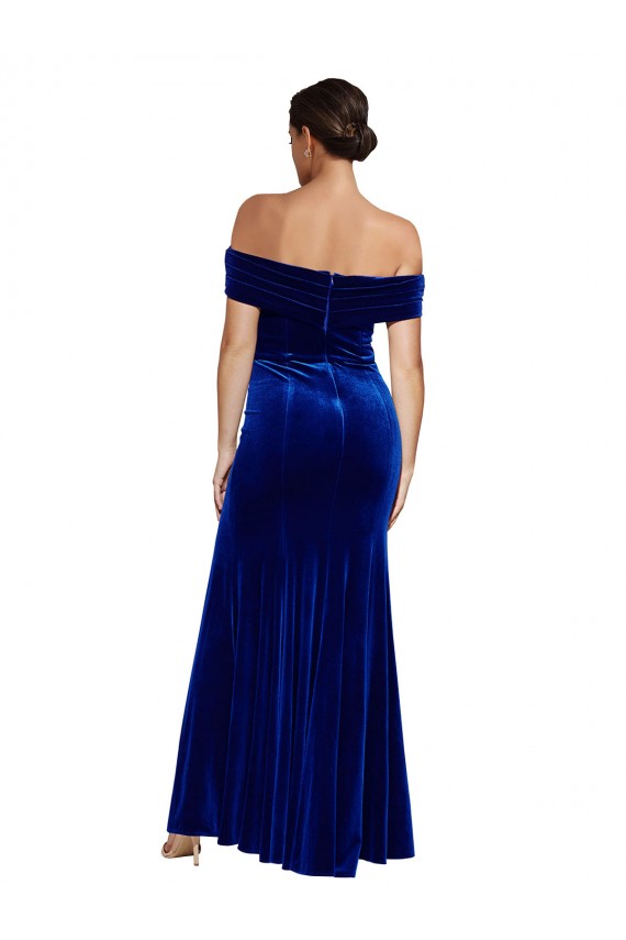 Vendeurs de Bleu roi Sirène Épaule Dénudée Velours Stretch Longue Formelles Robes demoiselle d'honneur / Robes de soirée / Robes de bal
