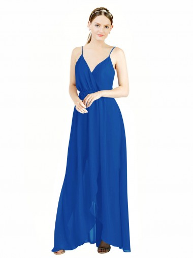 Vendeurs de Bleu roi Trapèze Bretelles spaghetti Col V Mousseline Longue Robes demoiselle d'honneur