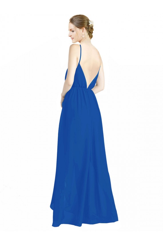 Vendeurs de Bleu roi Trapèze Bretelles spaghetti Col V Mousseline Longue Robes demoiselle d'honneur