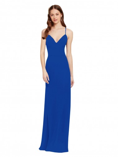 Vendeurs de Bleu roi Trapèze Bretelles spaghetti Col V Mousseline Longue Robes demoiselle d'honneur