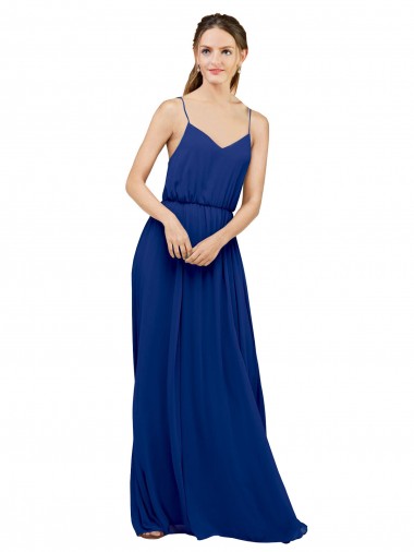 Vendeurs de Bleu roi Trapèze Bretelles spaghetti Mousseline Longue Robes demoiselle d'honneur