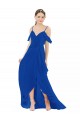 Vendeurs de Bleu roi Trapèze Col V Mousseline Longue Asymétrique Robes demoiselle d'honneur