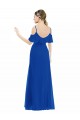 Vendeurs de Bleu roi Trapèze Col V Mousseline Longue Asymétrique Robes demoiselle d'honneur