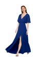Vendeurs de Bleu roi Trapèze Col V Mousseline Longue Robes demoiselle d'honneur