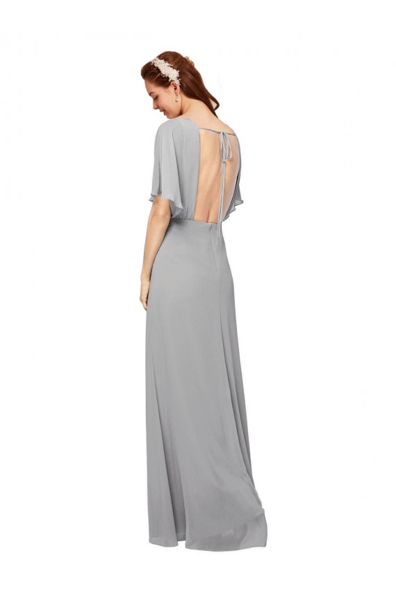 Vendeurs de Bleu roi Trapèze Col V Mousseline Longue Robes demoiselle d'honneur