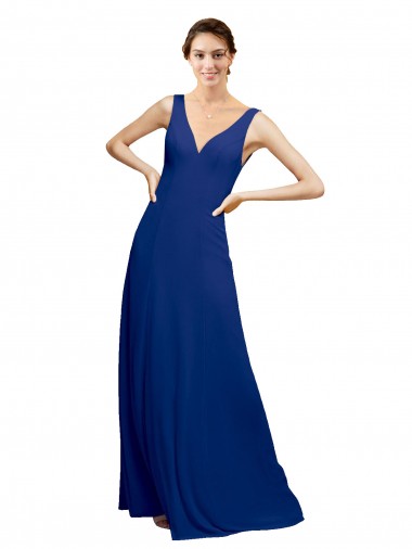 Vendeurs de Bleu roi Trapèze Col V Mousseline Longue Robes demoiselle d'honneur