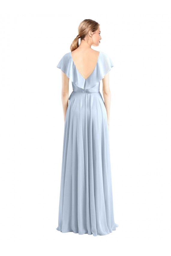 Vendeurs de Bleu roi Trapèze Col V Mousseline Longue Robes demoiselle d'honneur
