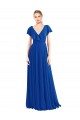 Vendeurs de Bleu roi Trapèze Col V Mousseline Longue Robes demoiselle d'honneur