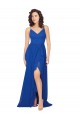 Vendeurs de Bleu roi Trapèze Col V Mousseline Longue Robes demoiselle d'honneur