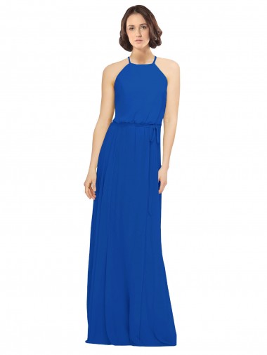 Vendeurs de Bleu roi Trapèze Col bijou Mousseline Longue Robes demoiselle d'honneur