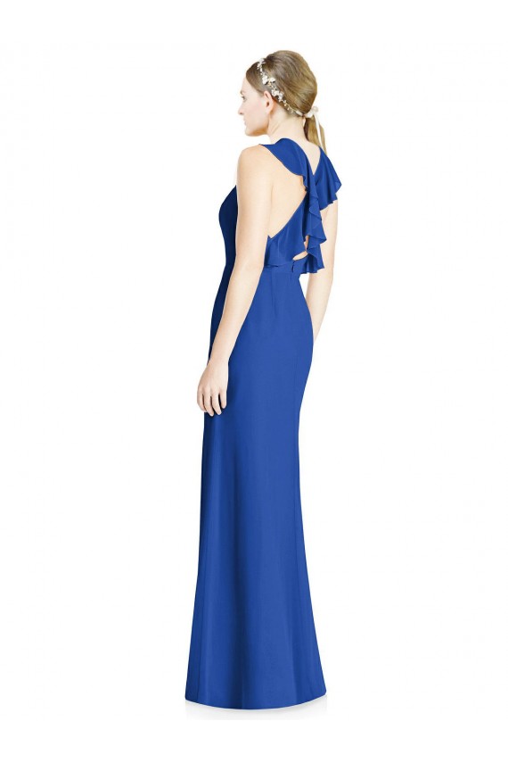 Vendeurs de Bleu roi Trompette Licou Col Haut Mousseline Longue Robes demoiselle d'honneur