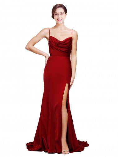 Vendeurs de Bordeaux Fourreau Bretelles spaghetti Balayage train Satiné Stretch Longue Formelles Robes demoiselle d'honneur / Robes de soirée / Robes de bal