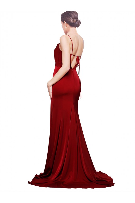 Vendeurs de Bordeaux Fourreau Bretelles spaghetti Balayage train Satiné Stretch Longue Formelles Robes demoiselle d'honneur / Robes de soirée / Robes de bal