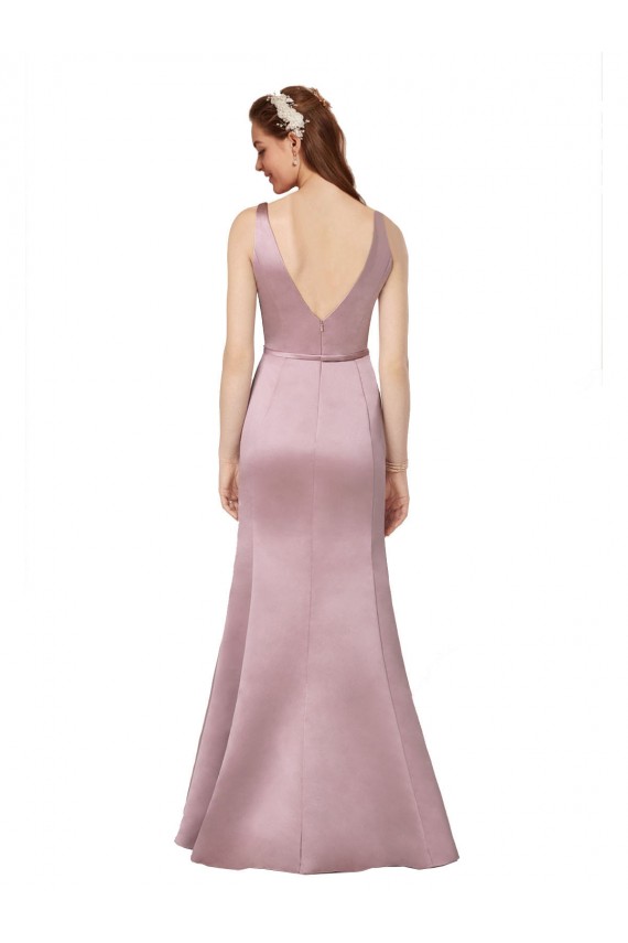 Vendeurs de Bordeaux Fourreau Col V Satiné Longue Formelles Robes demoiselle d'honneur / Robes de soirée / Robes de bal