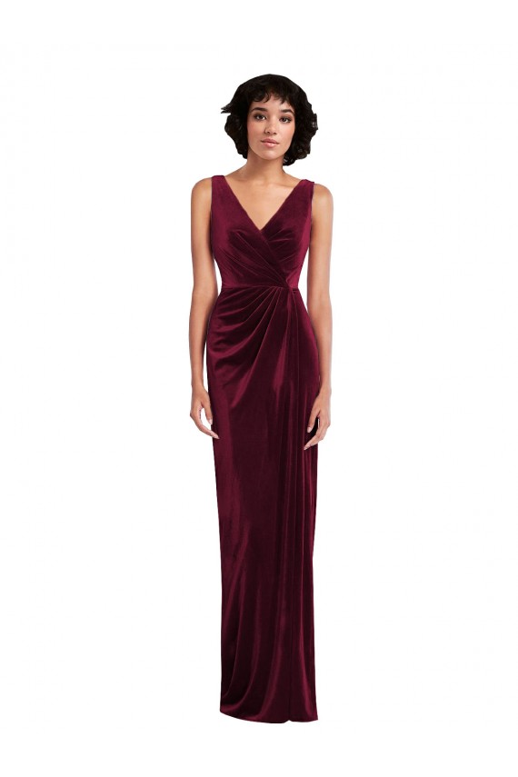 Vendeurs de Bordeaux Fourreau Col V Velours Stretch Longue Robes demoiselle d'honneur / Robes de bal