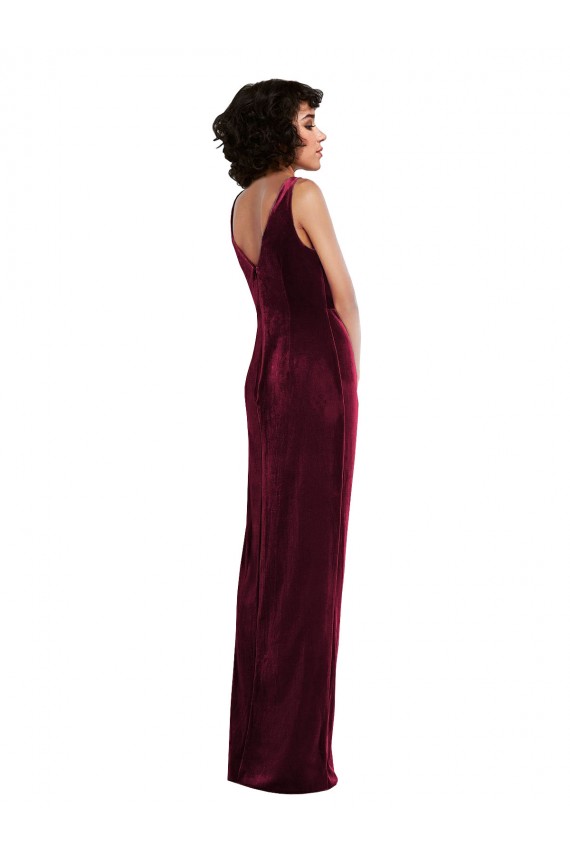Vendeurs de Bordeaux Fourreau Col V Velours Stretch Longue Robes demoiselle d'honneur / Robes de bal