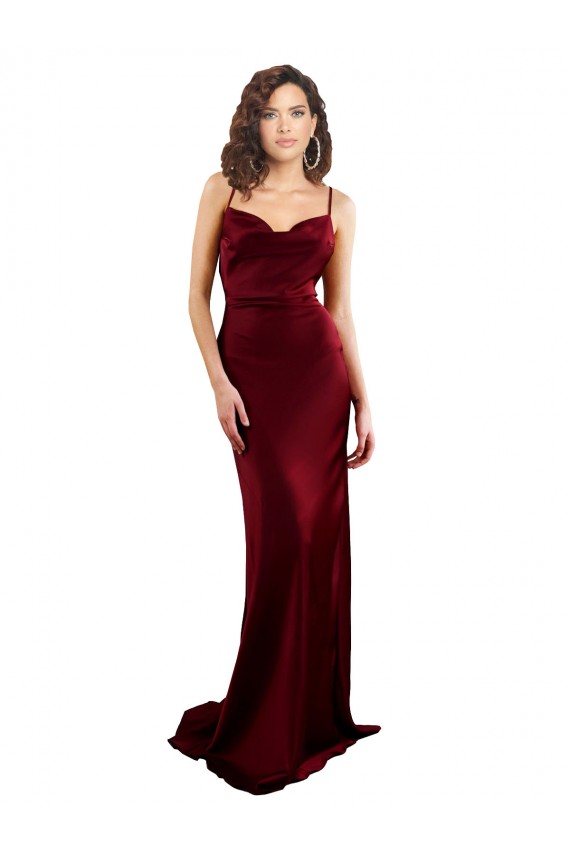 Vendeurs de Bordeaux Fourreau Satiné Soyeux Longue Formelles Robes demoiselle d'honneur / Robes de soirée / Robes de bal
