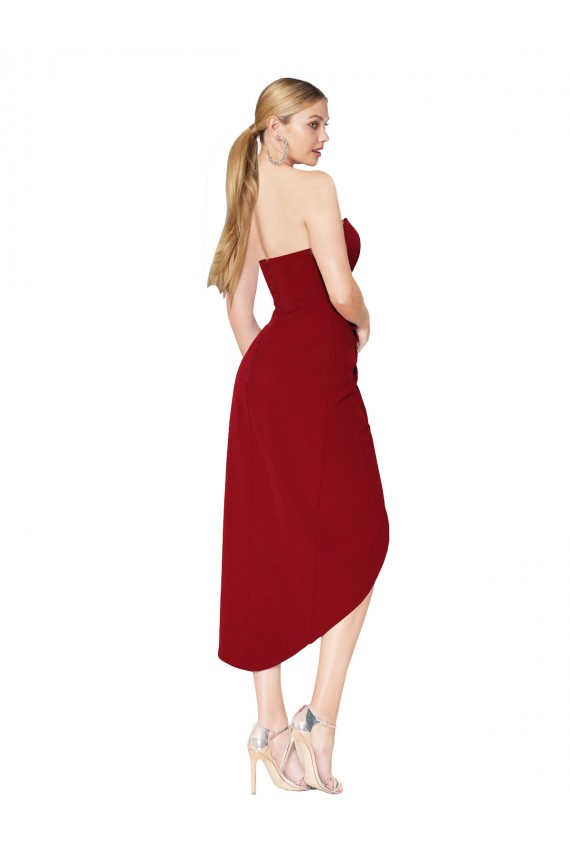 Vendeurs de Bordeaux Sirène Col Haut Crêpe Stretch Courte Asymétrique Robes demoiselle d'honneur / Robes de soirée / Robes de cocktail