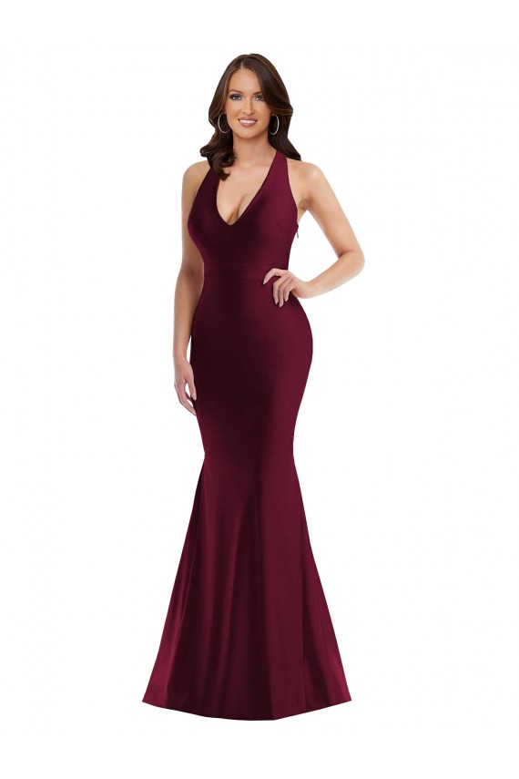 Vendeurs de Bordeaux Sirène Col V Satiné Soyeux Longue Formelles Robes demoiselle d'honneur / Robes de soirée / Robes de bal
