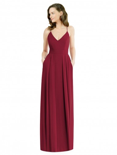 Vendeurs de Bordeaux Trapèze Bretelles spaghetti Col V Mousseline Longue Robes demoiselle d'honneur