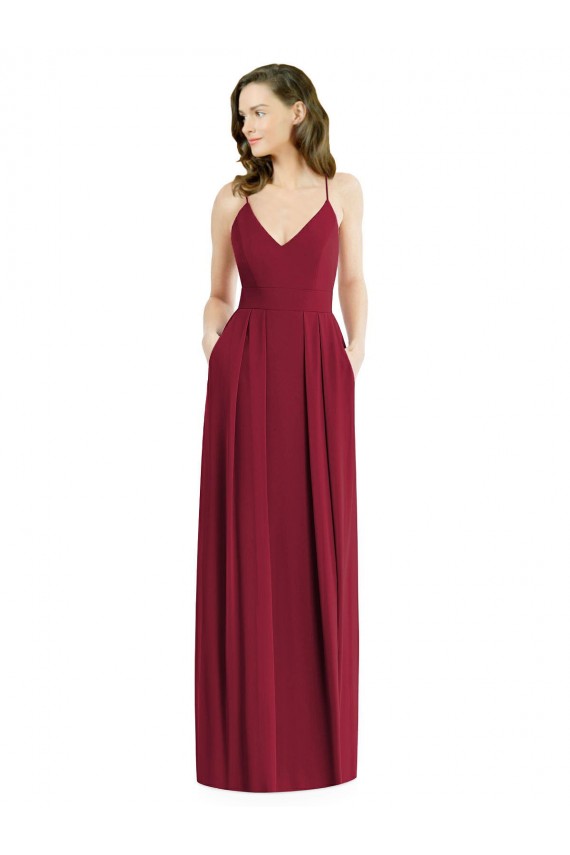 Vendeurs de Bordeaux Trapèze Bretelles spaghetti Col V Mousseline Longue Robes demoiselle d'honneur