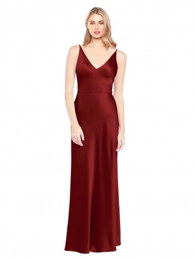 Vendeurs de Bordeaux Trapèze Bretelles spaghetti Col V Satiné Stretch Longue Formelles Robes demoiselle d'honneur / Robes de soirée / Robes de bal