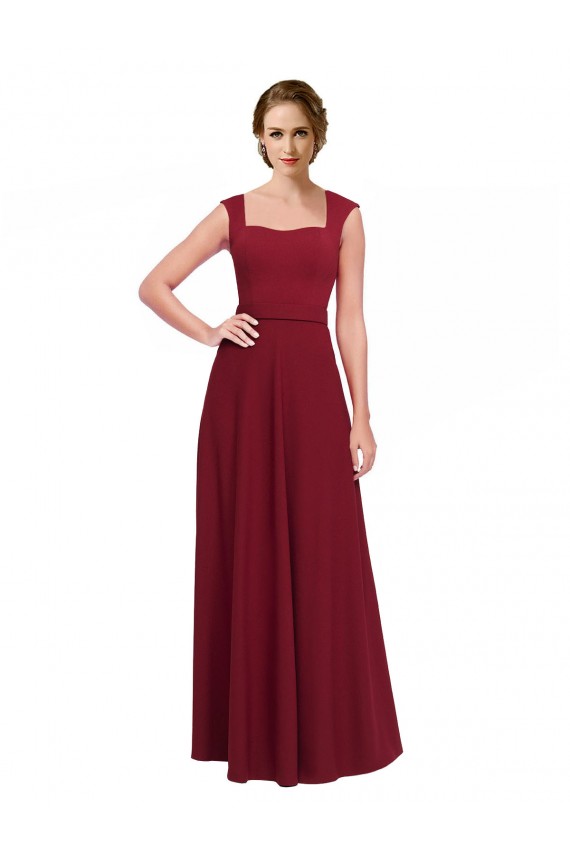 Vendeurs de Bordeaux Trapèze Col Carré Crêpe Stretch Longue Robes demoiselle d'honneur / Robes de bal