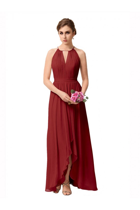 Vendeurs de Bordeaux Trapèze Col Haut Mousseline Longue Asymétrique Robes demoiselle d'honneur