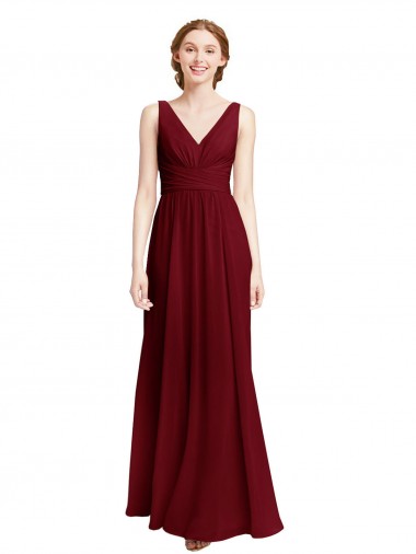 Vendeurs de Bordeaux Trapèze Col V Mousseline Longue Robes demoiselle d'honneur