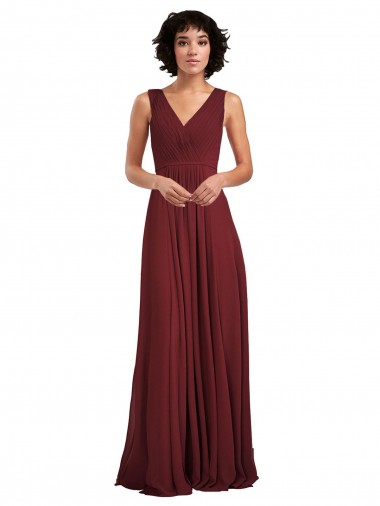 Vendeurs de Bordeaux Trapèze Col V Mousseline Longue Robes demoiselle d'honneur