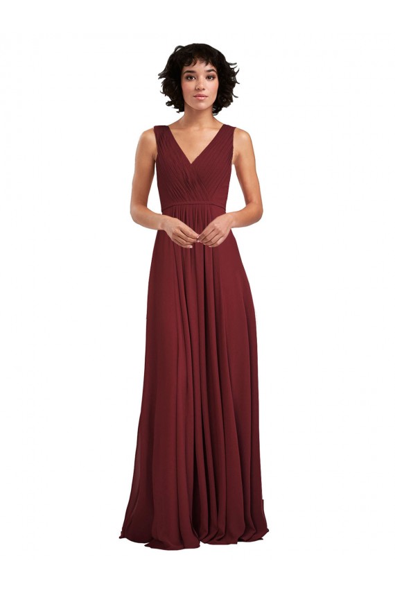 Vendeurs de Bordeaux Trapèze Col V Mousseline Longue Robes demoiselle d'honneur