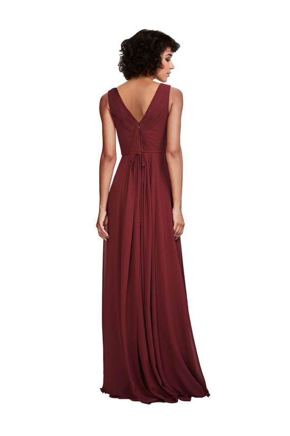 Vendeurs de Bordeaux Trapèze Col V Mousseline Longue Robes demoiselle d'honneur